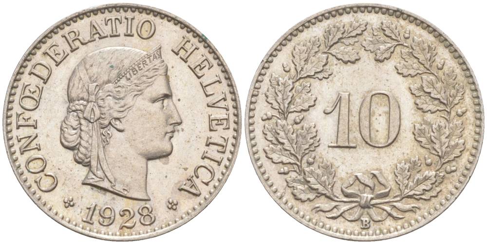 Швейцария 10 раппенов 1928 B KM 27 медно-никель     3309-419
