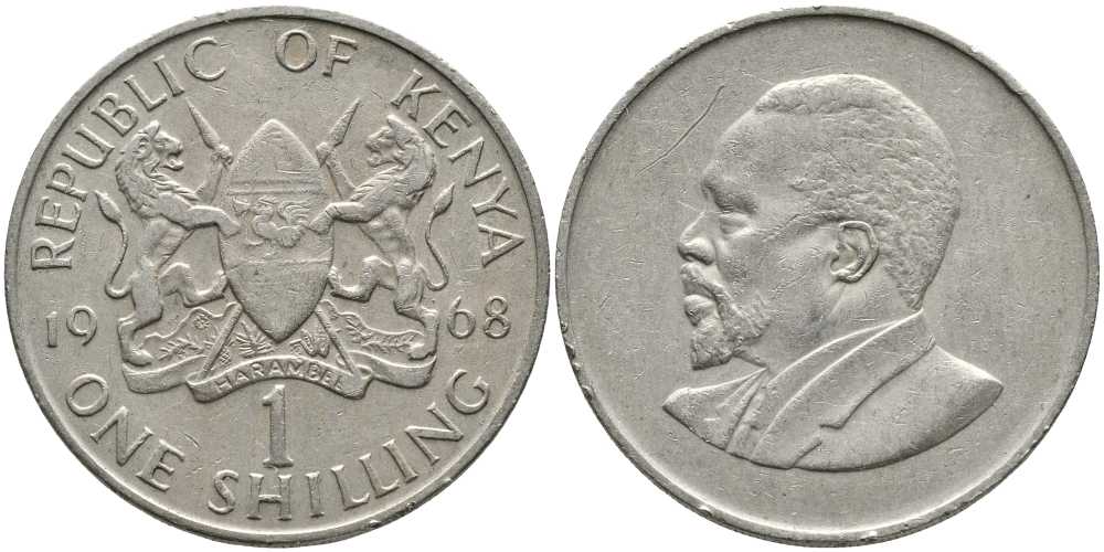 Кения 1 шиллинг 1968 Джомо Кениата KM 5 медно-никель 3333-1014