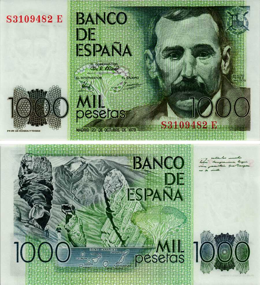 Испания 1000 Песет 1979 Бенито Перес Гальдос, Канарские острова Pick 158 бумага UNC (пресс) 6281-35-2-1