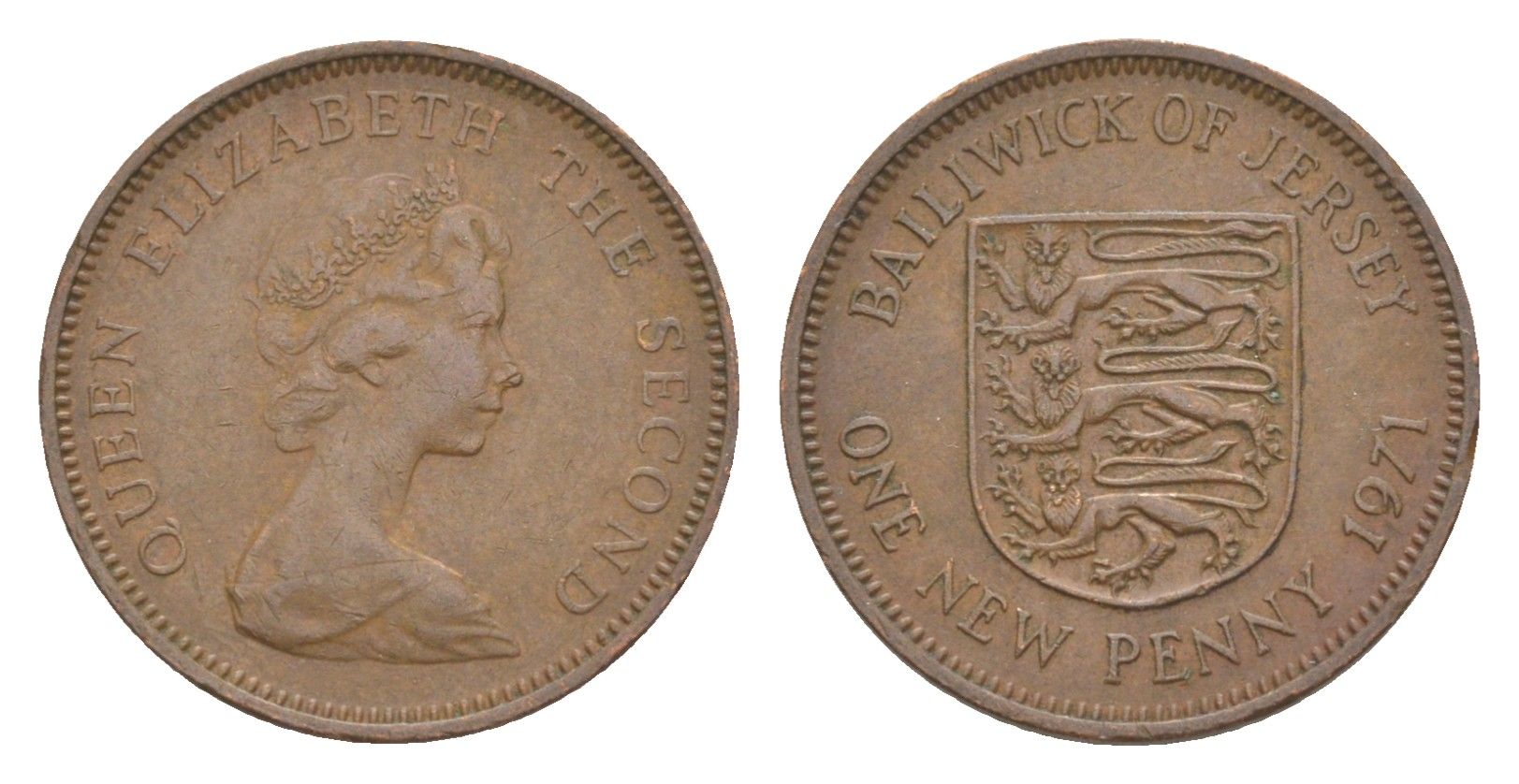 Джерси 1 новый пенни 1971 Елизавета II (1952-2022), герб KM 30 бронза 4124-741