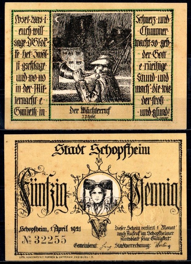 Шопфхайм (Баден) 50 пфеннигов 1921 Mehl Grabowski 1201.1-4/6 бумага UNC (пресс) 7553-4-2-2