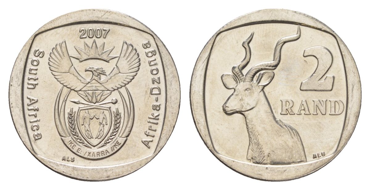 ЮАР 2 ранда 2007 KM 296 медь плакированная никелем UNC 4628-154