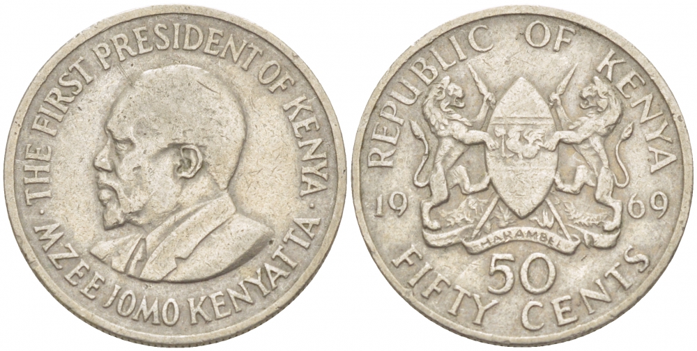 Кения 50 центов 1969 Джомо Кениата KM 13 медно-никель 213-753
