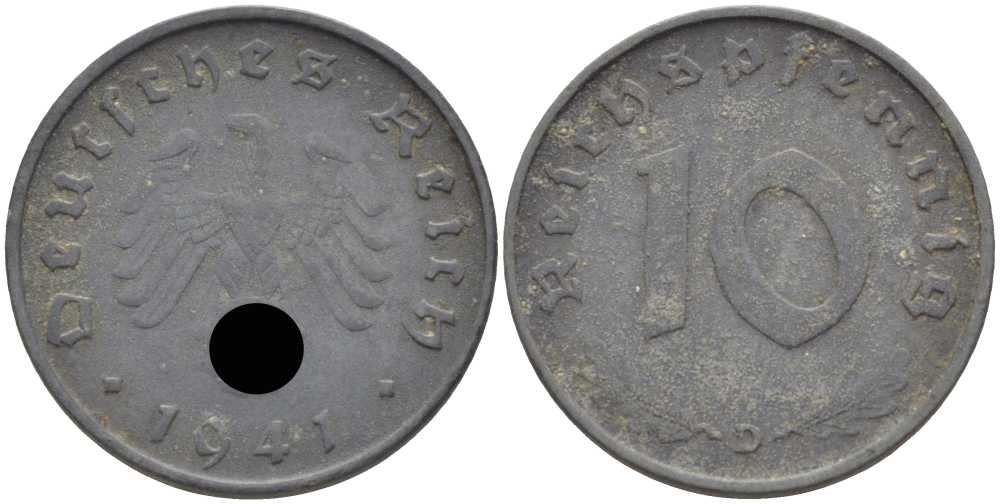 ГЕРМАНИЯ 10 РЕЙХСПФЕННИГОВ 1941 D KM 101, J. 371 цинк 4401-741