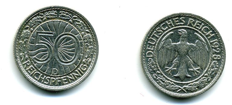 Германия 50 рейхспфеннигов 1928 D KM 49, J.324 никель 46-1813