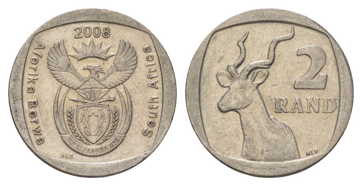 ЮАР 2 ранда 2008 KM 445 медь плакированная никелем 4628-216