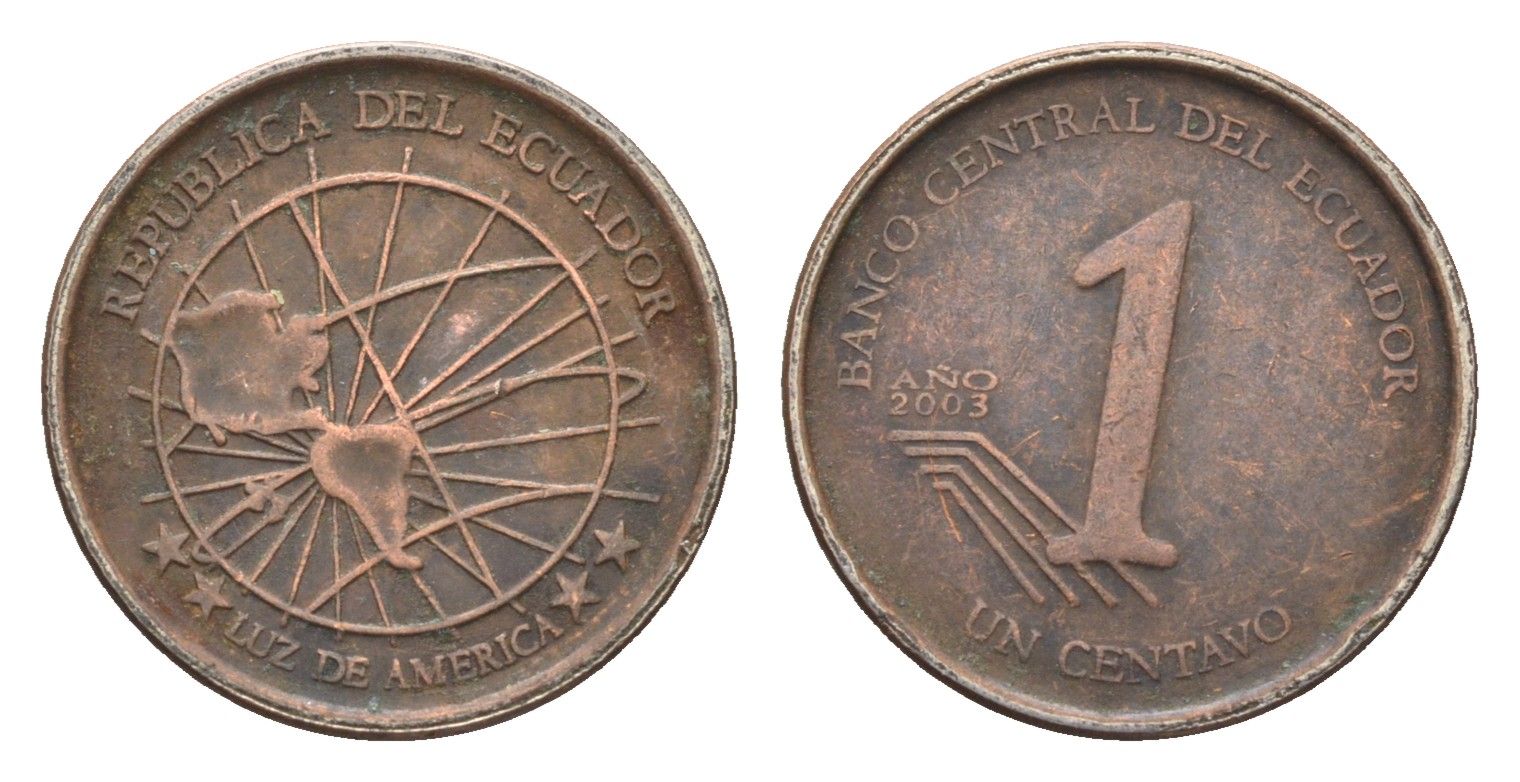 Эквадор 1 сентаво 2000 KM 104 латунь 4664-424