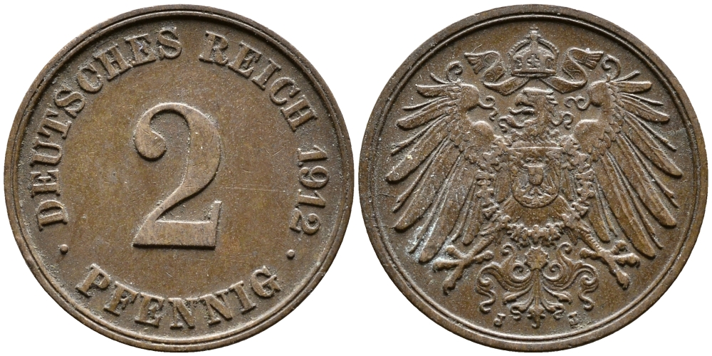 Германия 2 пфеннига 1912 J KM 16, J. 11, Weege 4 медь 3309-815