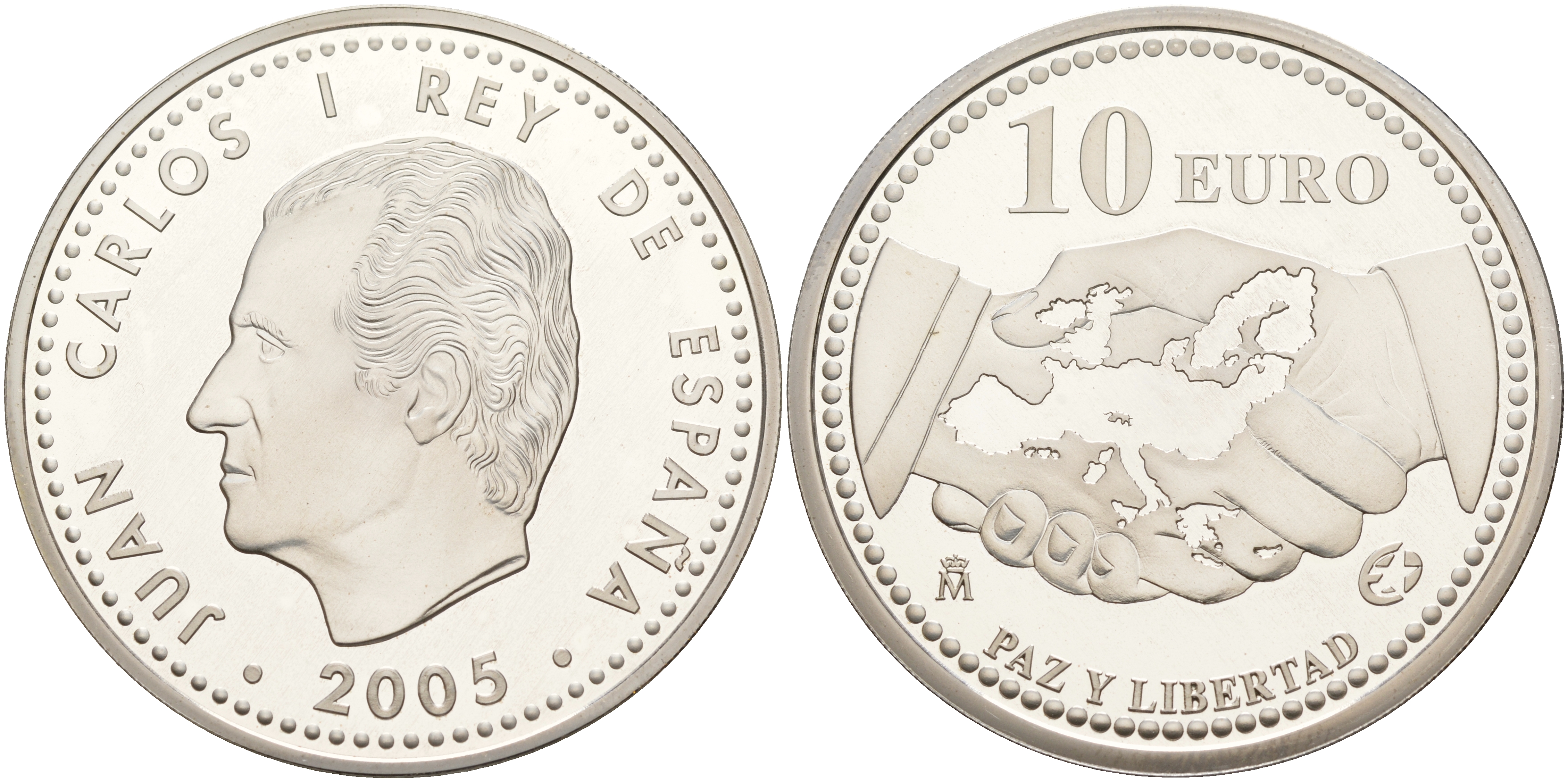 Испания 10 евро 2005 M, 60 лет миру и свободе в Европе KM 1065 серебро PROOF 06-266-11