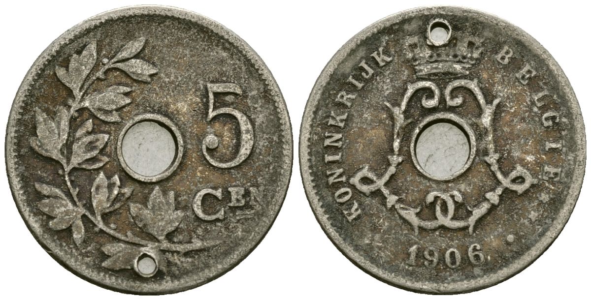 Бельгия 5 сантимов 1906 Belgie, Леопольд II (1865-1909) KM 55 медно-никель 4173-139