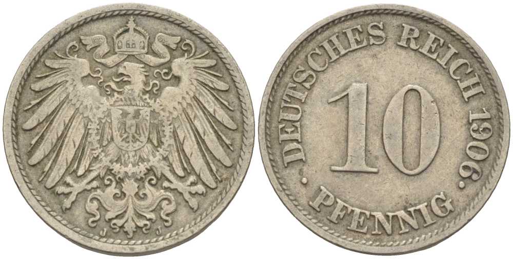 ГЕРМАНИЯ 10 ПФЕННИГОВ 1906 J KM 12, J. 13 медно-никель 34-925