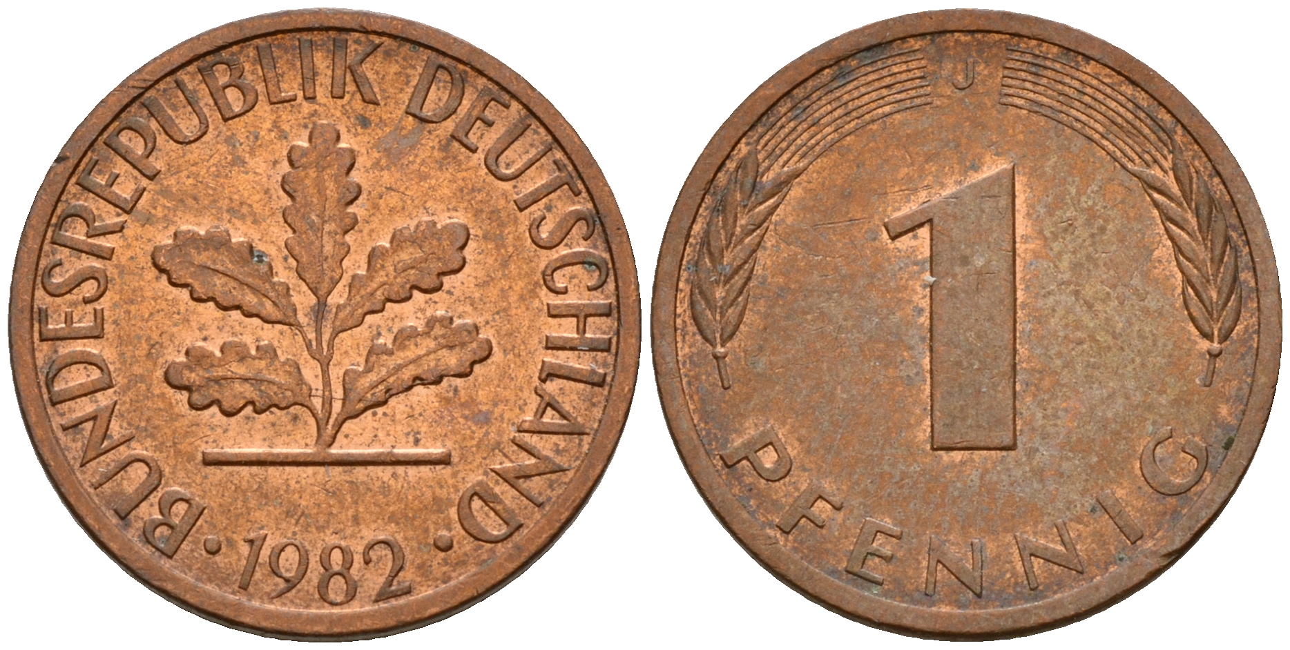 ФРГ 1 пфенниг 1982 J KM 105, J. 380 сталь плакированная медью    4598-624