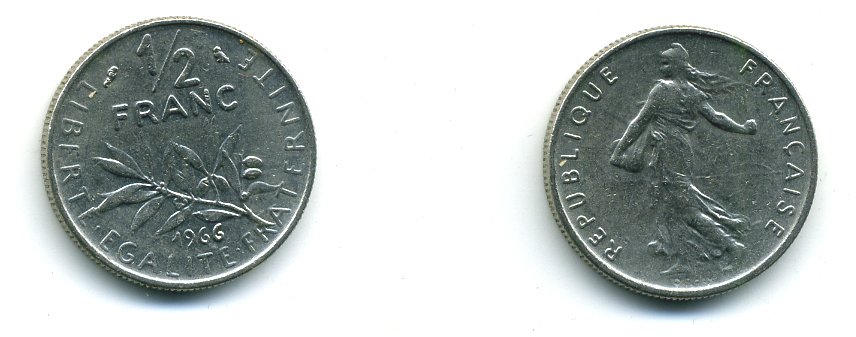 ФРАНЦИЯ 1/2 ФРАНКА 1966 СЕЯТЕЛЬ KM 931.1, LE FRANC 198.5 никель 57-1149