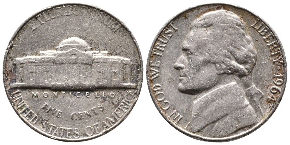 США 5 ЦЕНТОВ 1964 ДЖЕФФЕРСОН KM А192 медно-никель 4364-621