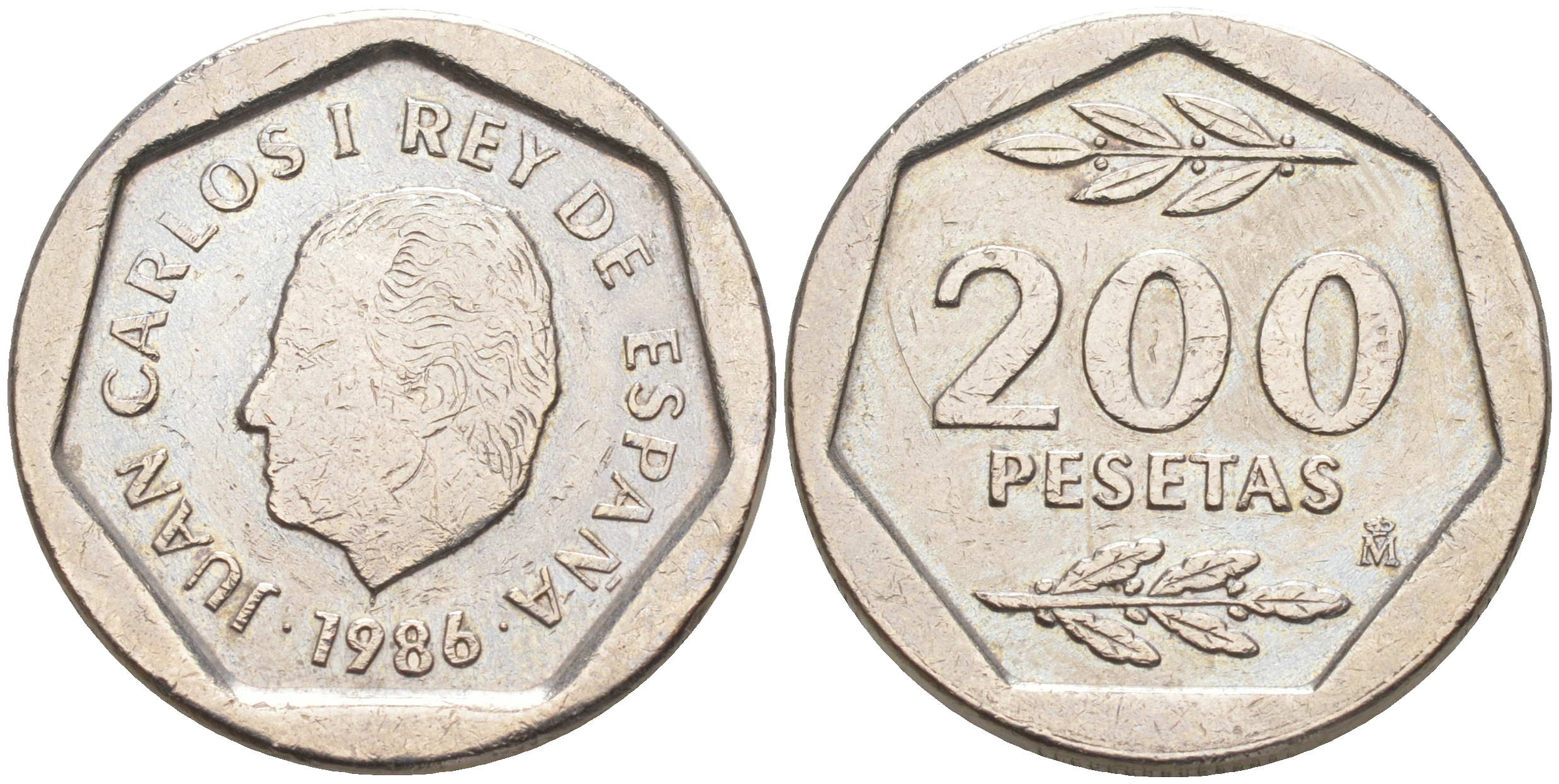 ИСПАНИЯ 200 ПЕСЕТ 1986 ХУАН КАРЛОС I (1975-) KM 829 медно-никель 106-343