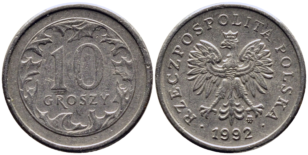ПОЛЬША 10 ГРОШЕЙ 1992 MW KM 279 медно-никель 4381-618