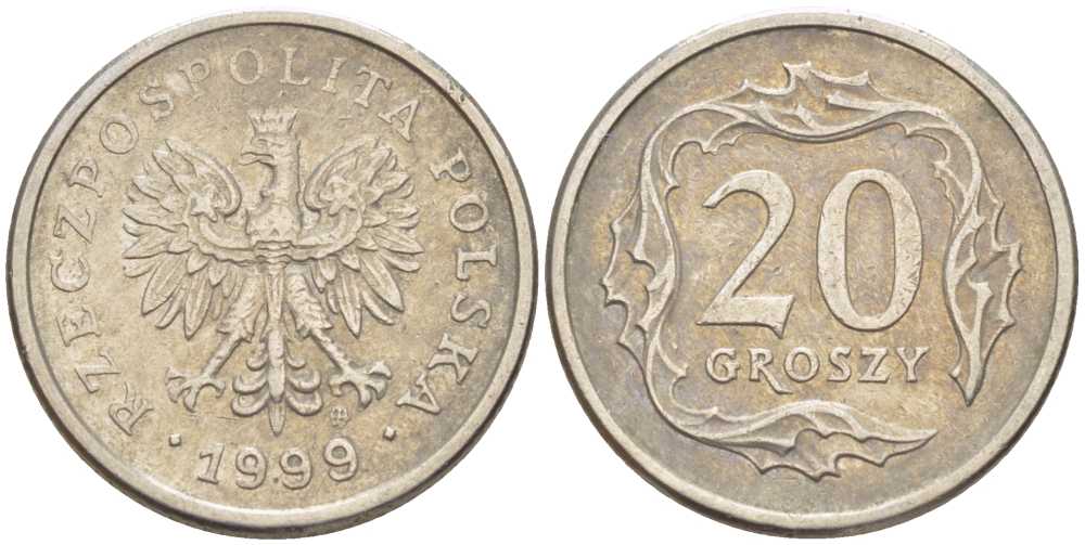 Польша 20 грошей 1999 MW KM 280 медно-никель 201-515