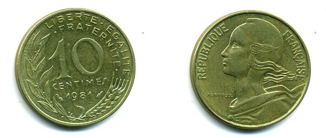 ФРАНЦИЯ 10 САНТИМОВ 1981 ТИП MARIANNE КМ 929 медь алюминий никель 3999-714