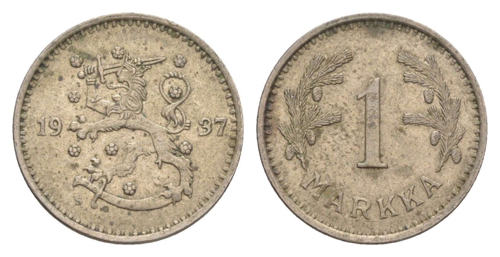 Финляндия 1 марка 1937 KM 30 медно-никель 4647-416