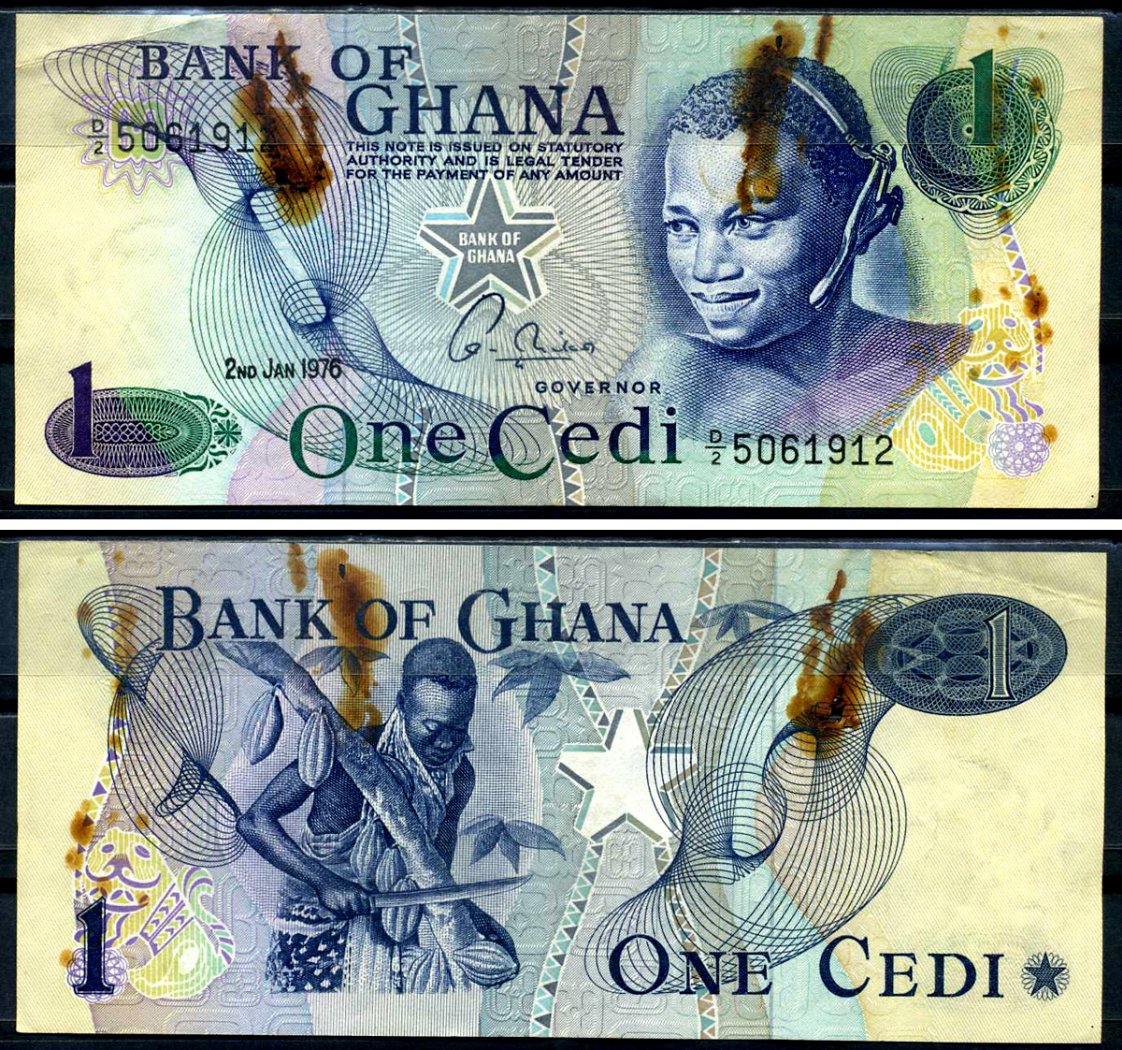 Гана 1 седи 1976 2 января 1976, серия D|2 Pick 13 c (1) бумага 8592-17-4-2