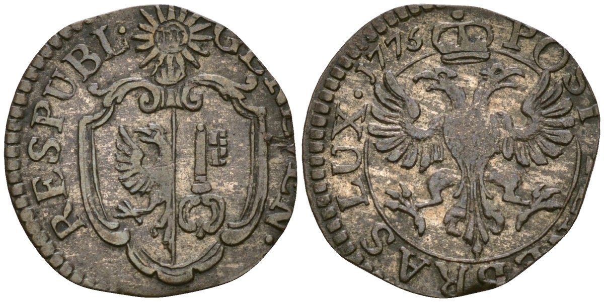 Женева, Швейцария 9 денье 1775 KM 78 биллон 1528-232