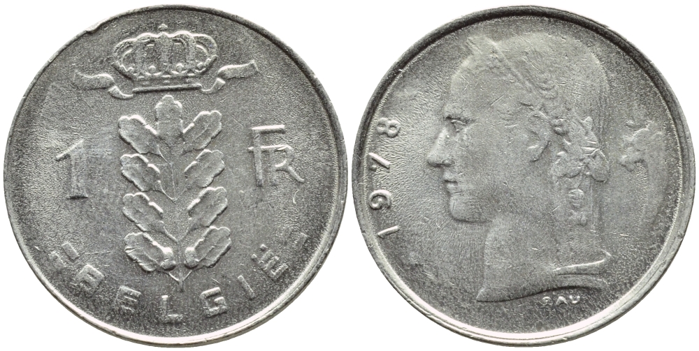 БЕЛЬГИЯ 1 ФРАНК 1978 BELGIE KM 143.1 медно-никель 4379-1457