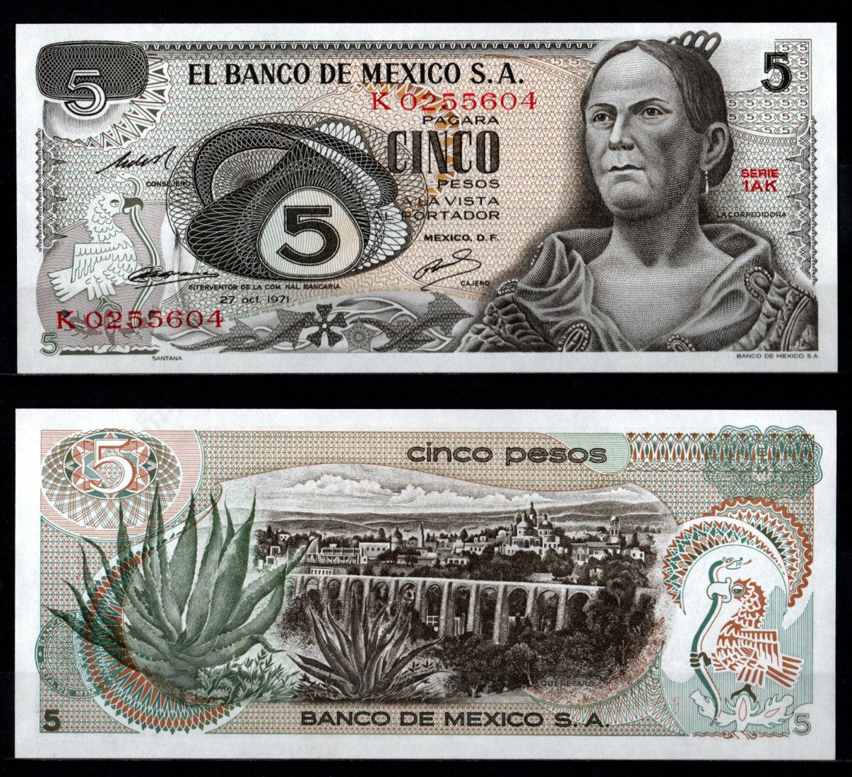 Мексика 5 песо 1971 Pick 62 b (2) бумага UNC (пресс) 7198-16-1-1