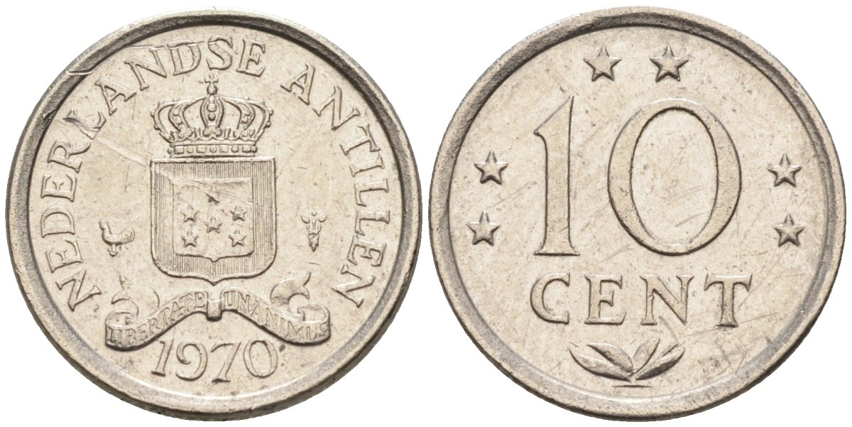 Нидерландские Антилы 10 центов 1970 Юлиана (1948-1980) KM 10 никель 4585-1051