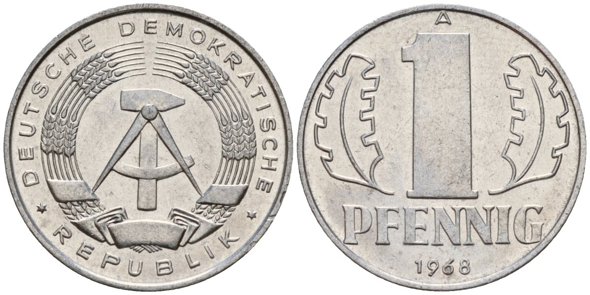 ГДР 1 пфенниг 1968 A KM 8.1 алюминий 100-439
