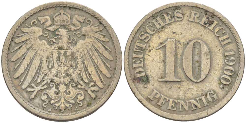 Германия 10 пфеннигов 1900 J KM 12, J. 13 медно-никель 4401-1214
