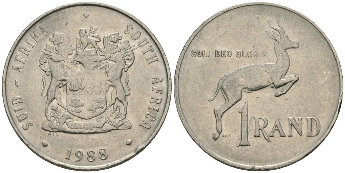 ЮАР 1 ранд 1988 SUID-AFRIKA, антилопа KM 88а никель 81-525