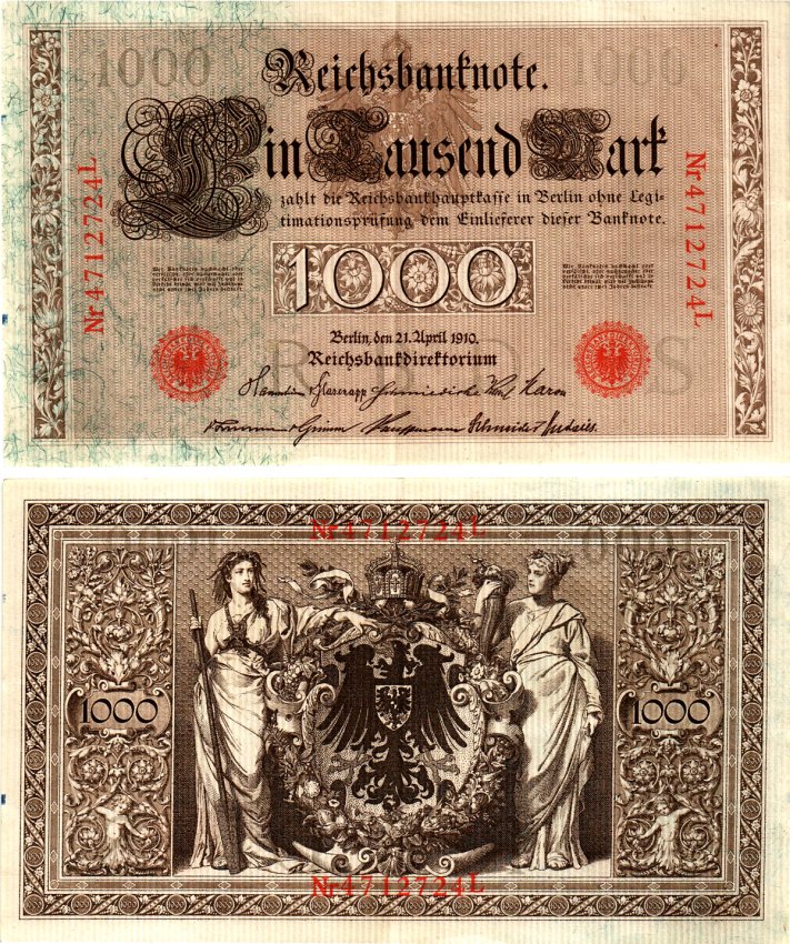 Германия 1000 марок 1910 Pick 44b бумага 7547-39-3-1