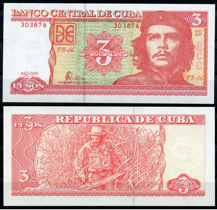 Куба 3 песо 2005 Че Гевара, Че Гевара рубит сахарный тростник Pick 127 b  бумага  UNC (пресс) 449-70-1