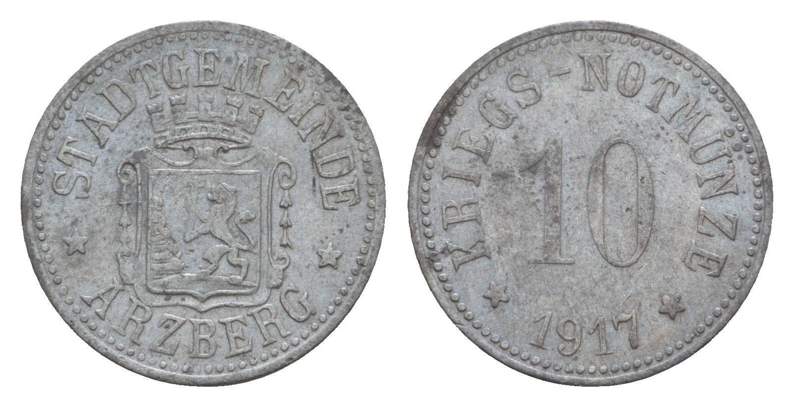 Арцберг 10 пфеннигов 1917 Funck 22.2, Men05 727.2, Men18 982.2 цинк 4659-257