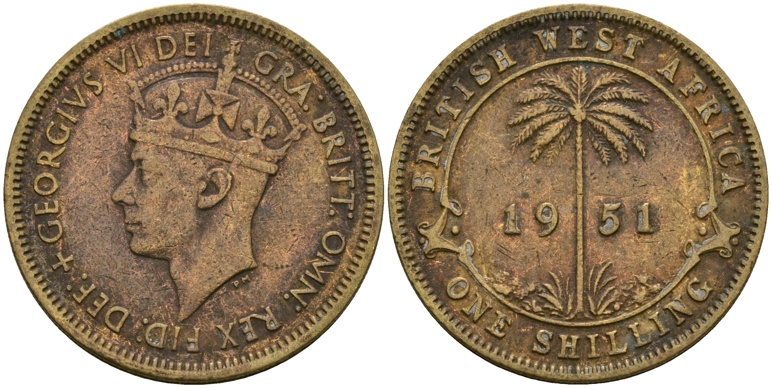 Британская Западная Африка 1 шиллинг 1951 Георг VI KM 28 медно-никель 25-1246