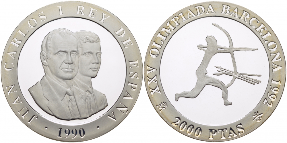 Испания 2000 песет 1990 XXV летние Олимпийские игры 1992 года в Барселоне, стрельба из лука KM 861 серебро PROOF 02-090-44