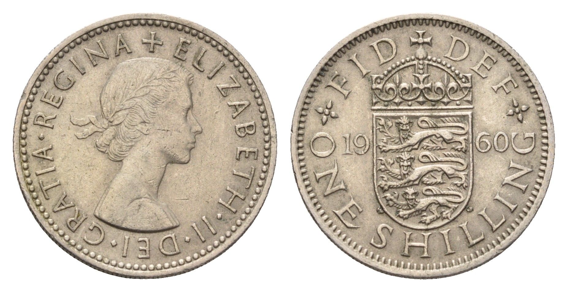 Великобритания 1 шиллинг 1960 Елизавета II (1952-2022), Английский герб KM 904, Spink 4147 медно-никель 4635-356