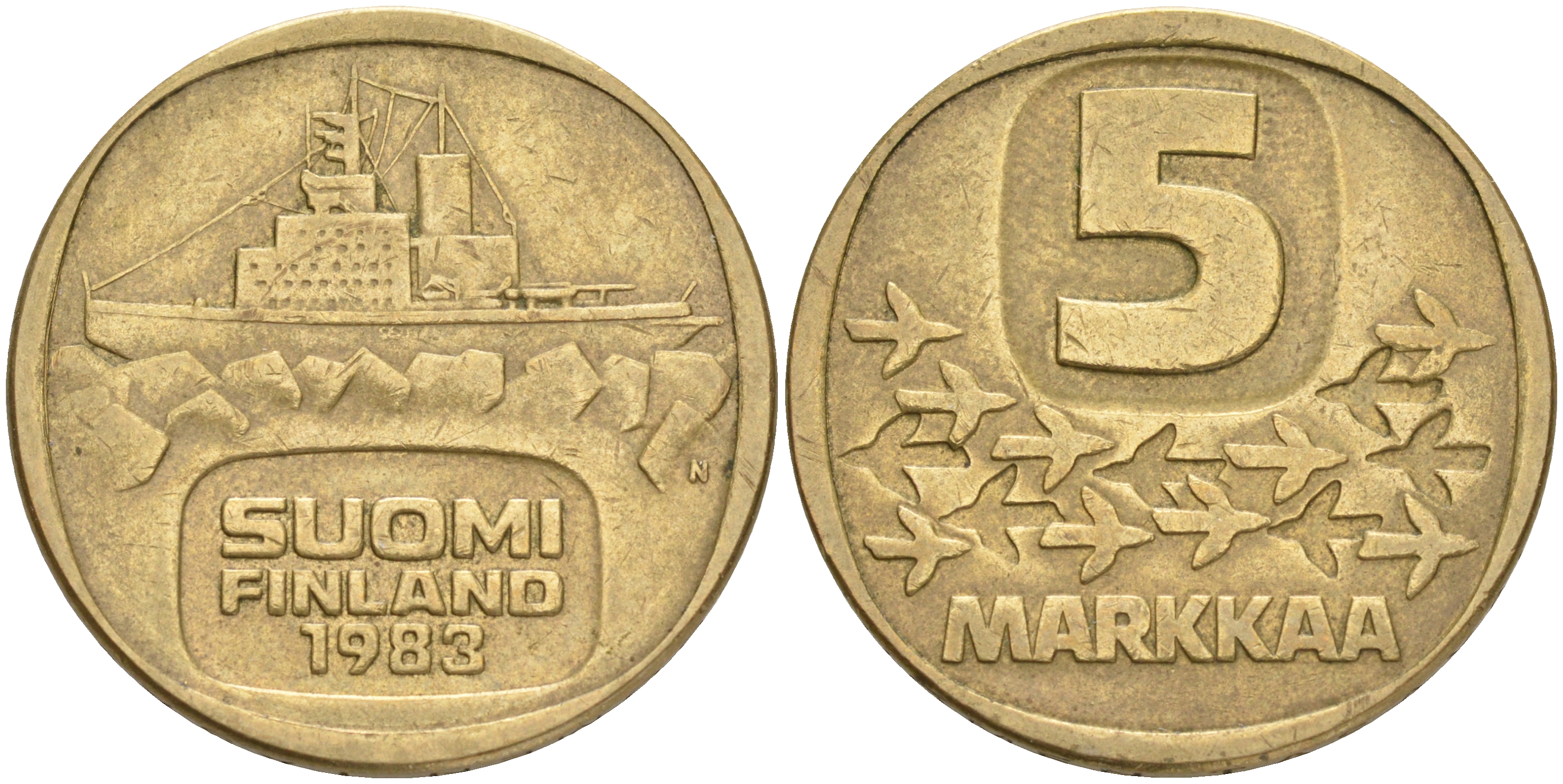 ФИНЛЯНДИЯ 5 МАРОК 1983 N ЛЕДОКОЛ KM 57 алюминиевая бронза 4556-847