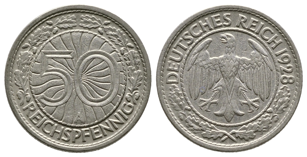 Германия 50 рейхспфеннигов 1928 A KM 49, J. 324 никель 4380-347