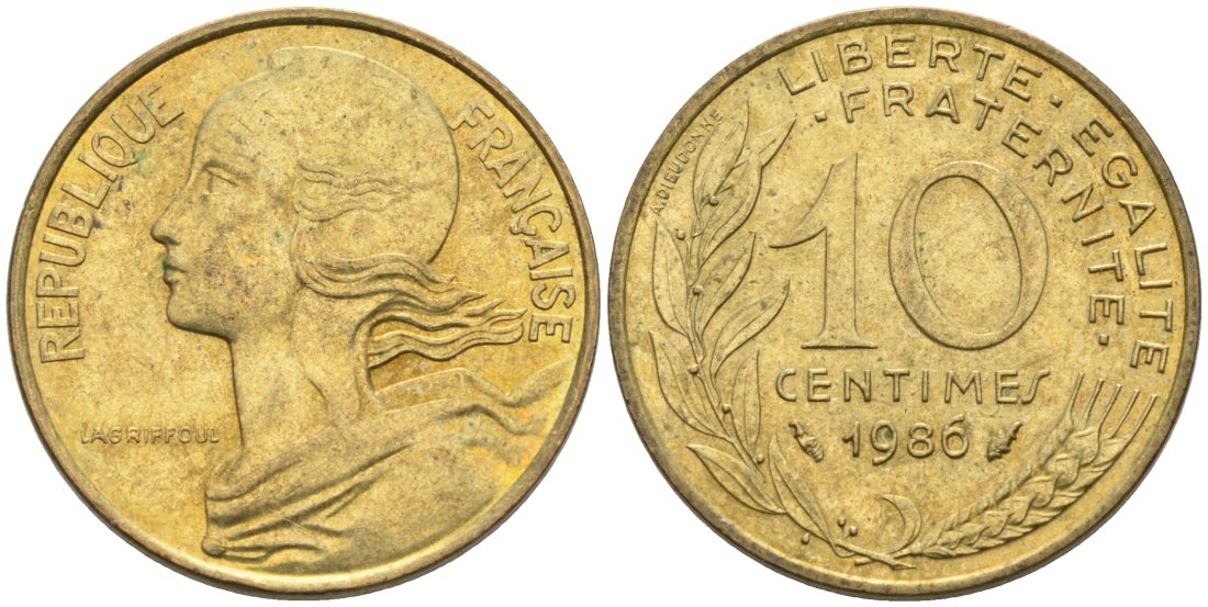 ФРАНЦИЯ 10 САНТИМОВ 1986 ТИП MARIANNE KM 929, LE FRANC 144.26 медь алюминий никель 4573-1032