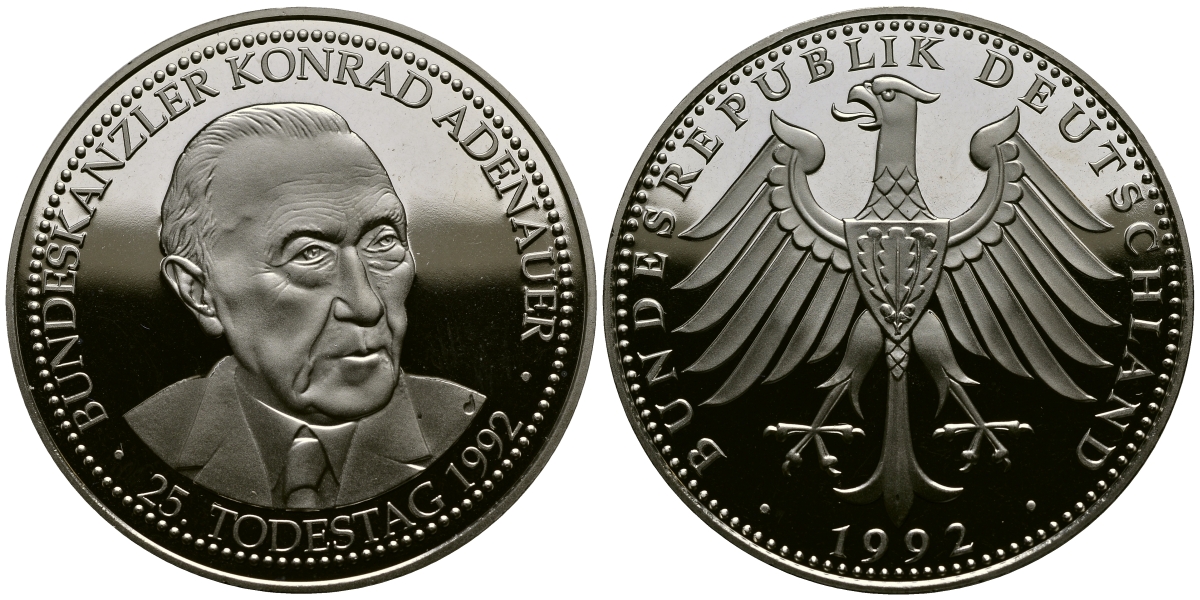 ГЕРМАНИЯ МЕДАЛЬ 1992 КОНРАД АДЭНАУЭР PROOF 1077-10-41