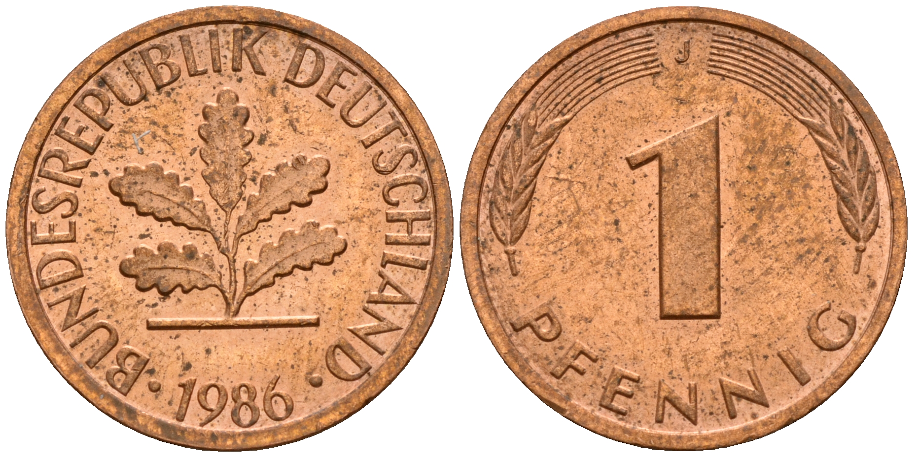 ФРГ 1 пфенниг 1986 J KM 105, J. 380 сталь плакированная медью    4598-641