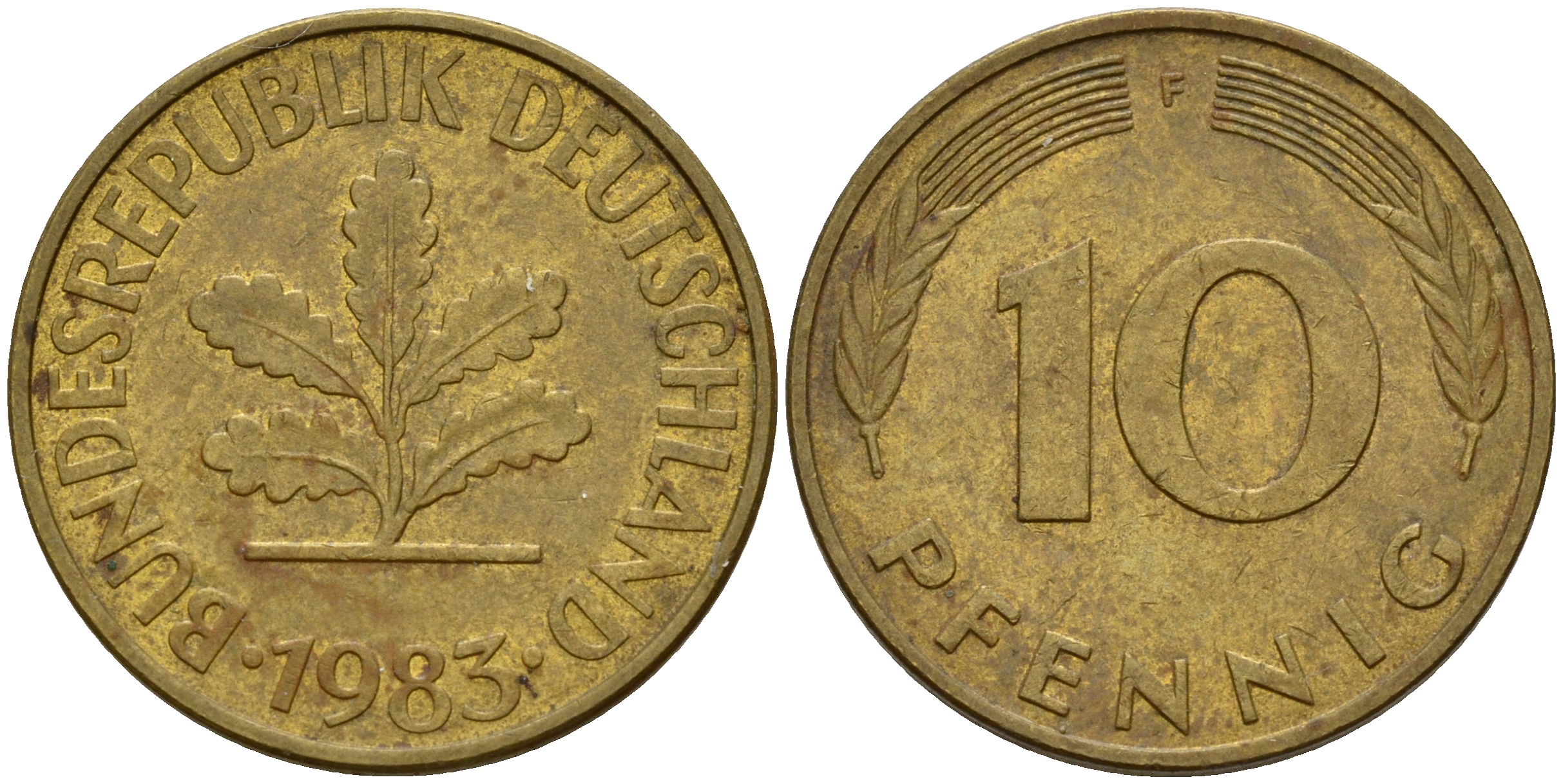 ФРГ 10 пфеннигов 1983 F J. 383, KM 108 сталь плакированная латунью    4603-525