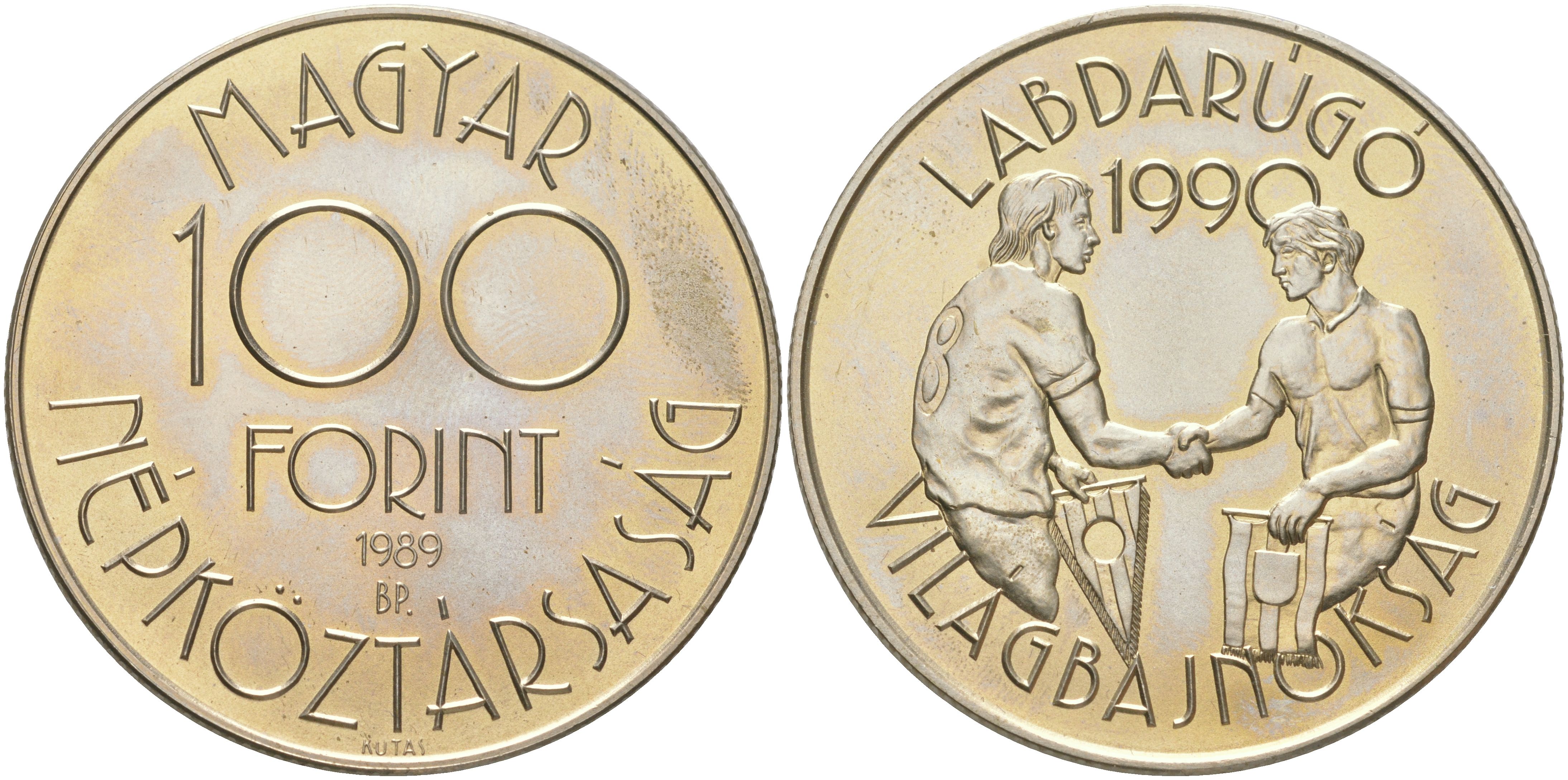 Венгрия 100 форинтов 1989 Чемпионат мира по футболу 1990, Италия KM 668 медь цинк никель BU 1088-9-32