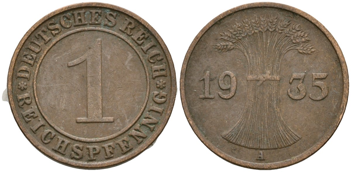 Германия 1 рейхспфенниг 1935 A KM 37, J. 313 бронза 4528-428