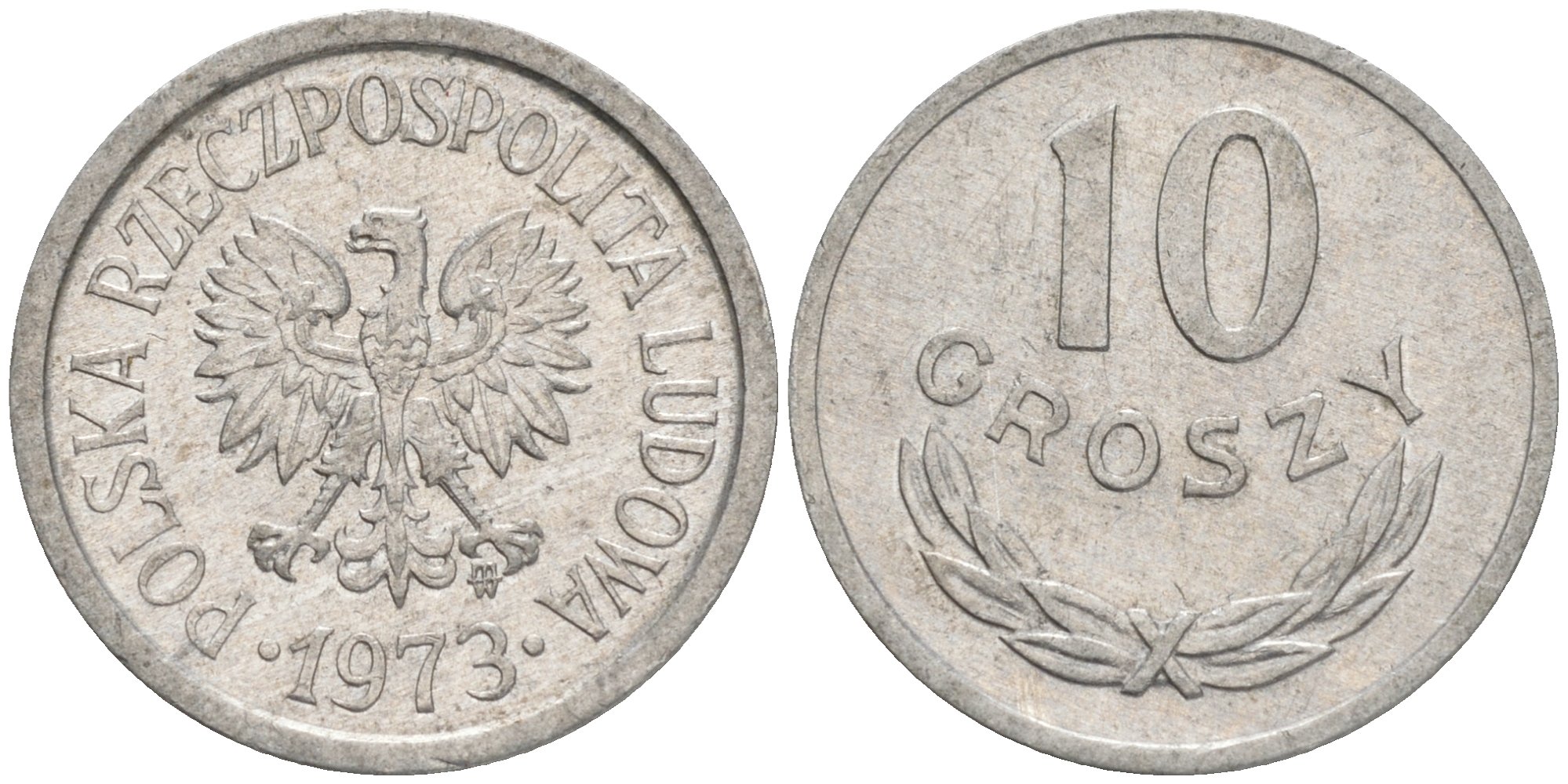 ПОЛЬША 10 ГРОШЕЙ 1973 MW KM АА47 алюминий XF 4528-1232