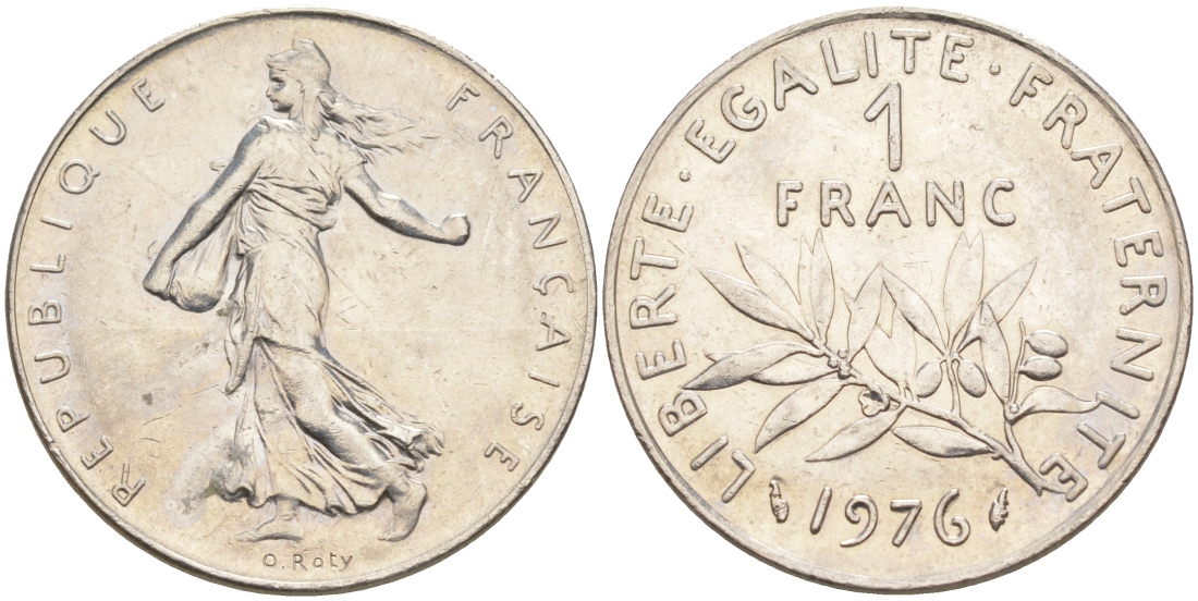 ФРАНЦИЯ 1 ФРАНК 1976 СЕЯТЕЛЬ KM 925.1 никель 186-346