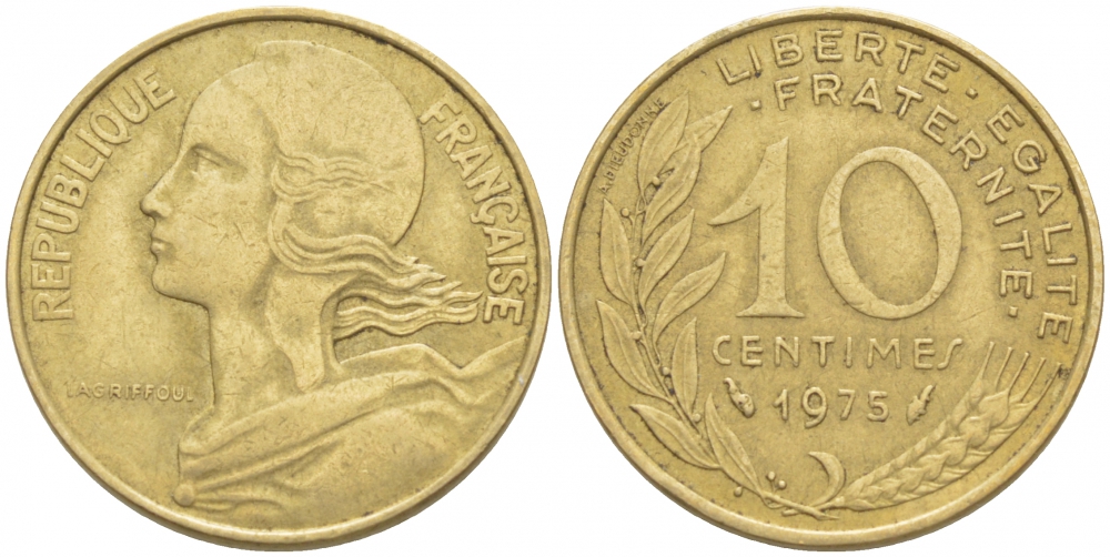 ФРАНЦИЯ 10 САНТИМОВ 1975 ТИП MARIANNE KM 929 медь алюминий никель 3309-1056