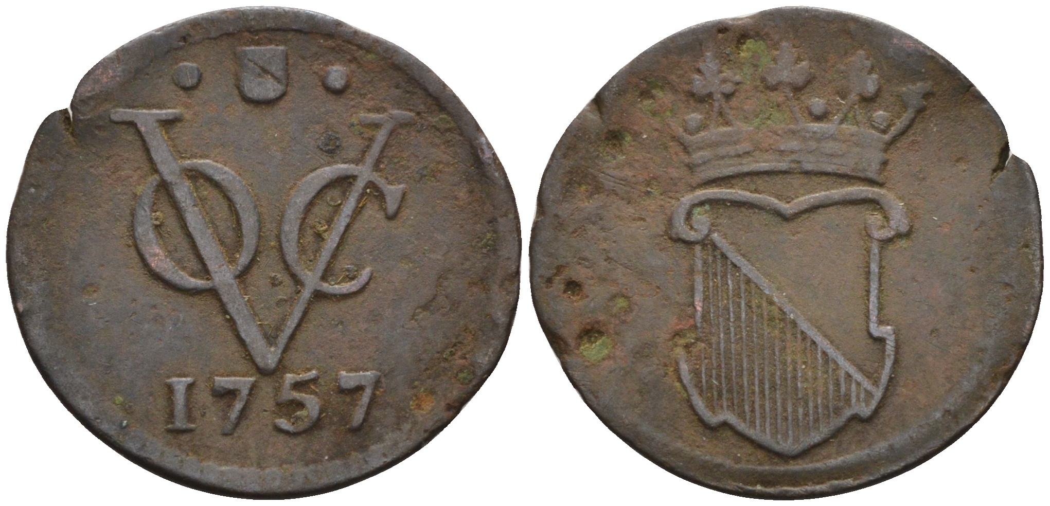 Нидерланды, Утрехт 1/2 дуит 1757   медь 4115-232