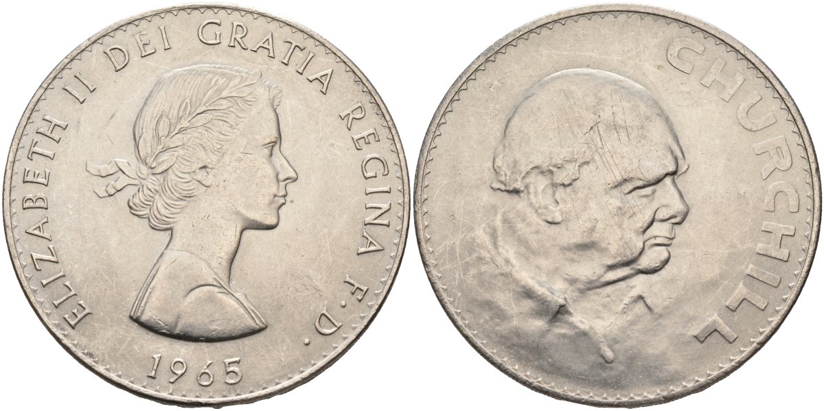 Великобритания 1 крона (5 шиллингов) 1965 Уинстон Черчилль, Елизавета II (1952-2022) KM 910, Spink 4144 медно-никель 4578-224